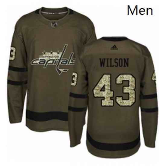Mens Adidas Washington Capitals 43 Tom Wilson Premier Green Salute to Service NHL Jersey
